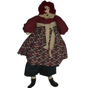 Rag Doll 31" country 1990s aged folk art fabric Annie red white blue stars strip